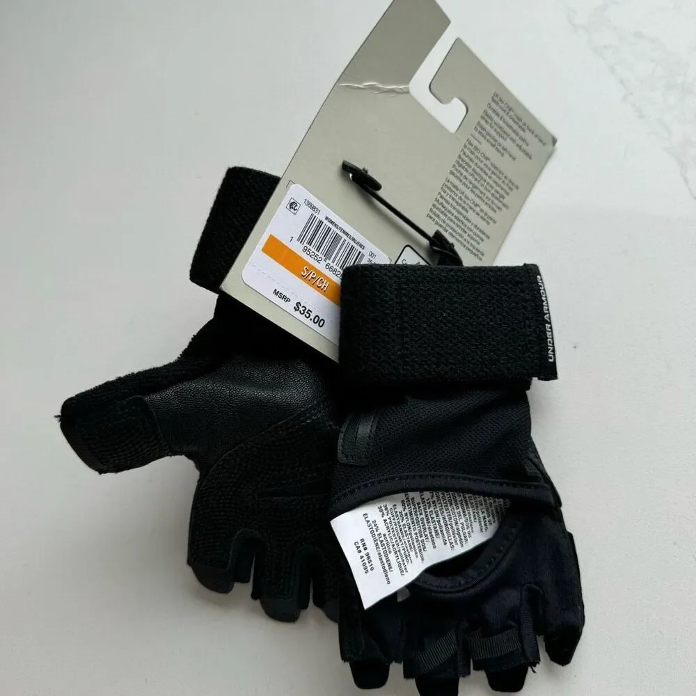 NWT Under Armour Womens Black Weightlifting Training Half Finger Gloves Sz Small